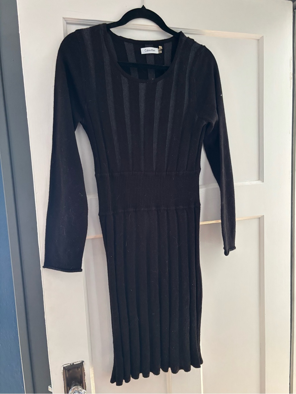 Calvin Klein Black Ribbed Long Sleeve Knit Sheath Dress